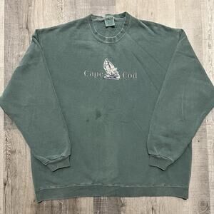 VTG Cape Cod Pigment Dyed Green Massachusetts 90s Sailing Travel Sweatshirt XL